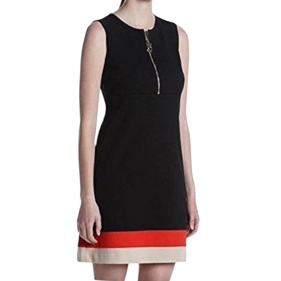 Calvin Klein navy/cream/red colorblock zip knit Office Siren sheath dress sz 10 - Picture 2 of 10